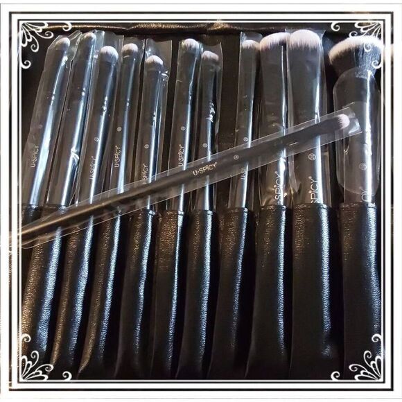 NEW~32 Piece Synthetic Fiber Professional Makeup Brush Set in Black Croco Pouch - Picture 5 of 10